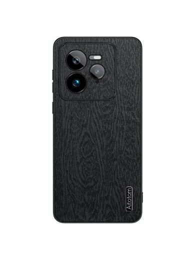 Удароустойчив гръб от еко кожа с дървесна текстура за Realme GT 7 Pro - черен Удароустойчив гръб от еко кожа с дървесна текстура за Realme GT 7 Pro - черен