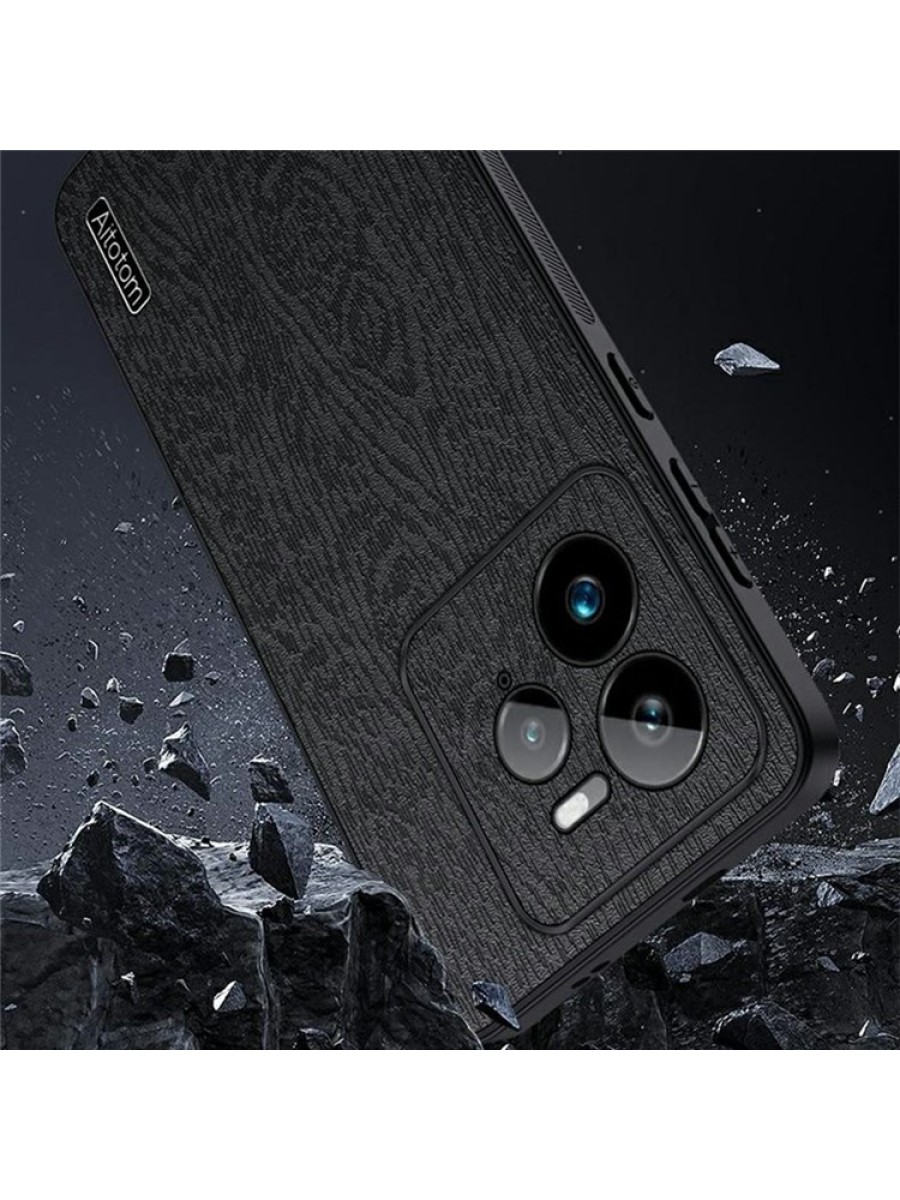 Удароустойчив гръб от еко кожа  с дървесна текстура за Realme GT 7 Pro - черен