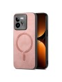 Предпазен гръб от еко кожа, съвместим с MagSafe за Realme GT 7 Pro - розов