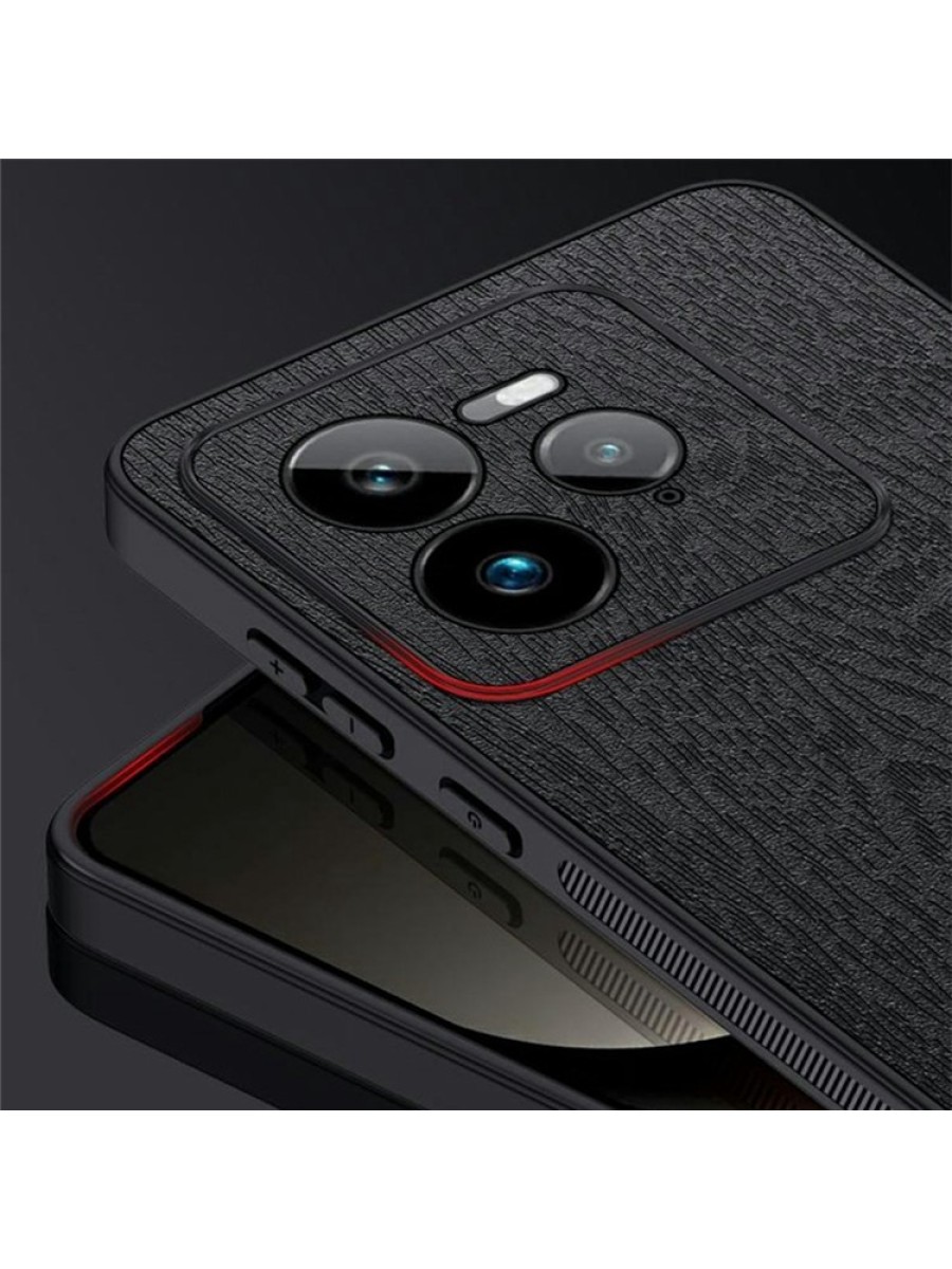 Удароустойчив гръб от еко кожа  с дървесна текстура за Realme GT 7 Pro - черен