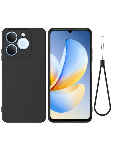 Предпазен устойчив на надраскване силиконов гръб с каишка за Realme Narzo 80 Lite - черен Предпазен устойчив на надраскване силиконов гръб с каишка за Realme Narzo 80 Lite - черен
