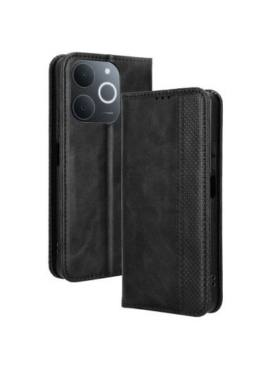 Калъф от еко кожа с ретро текстура тип портмоне за Realme Narzo 80 Lite - черен Калъф от еко кожа с ретро текстура тип портмоне за Realme Narzo 80 Lite - черен