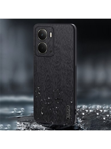 Удароустойчив калъф от еко кожа  с дървесна текстура за Realme Neo7x - черен