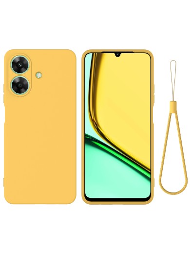 Предпазен удароустойчив силиконов гръб с каишка за Realme Note 60 - жълт
