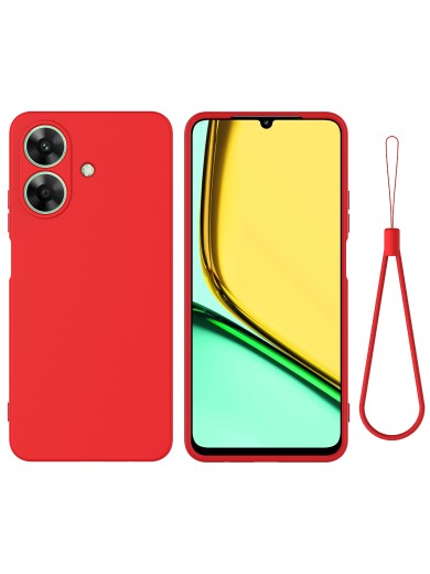 Предпазен удароустойчив силиконов гръб с каишка за Realme Note 60 - червен