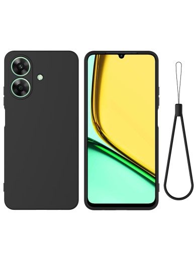 Предпазен удароустойчив силиконов гръб с каишка за Realme Note 60 - черен