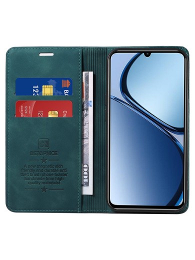 Калъф от еко кожа тип портмоне с RFID  блокираща технология за Realme Note 60 - зелен