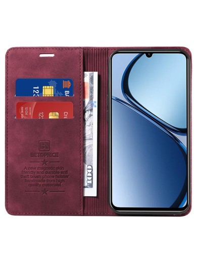 Калъф от еко кожа тип портмоне с RFID  блокираща технология за Realme Note 60 - червен
