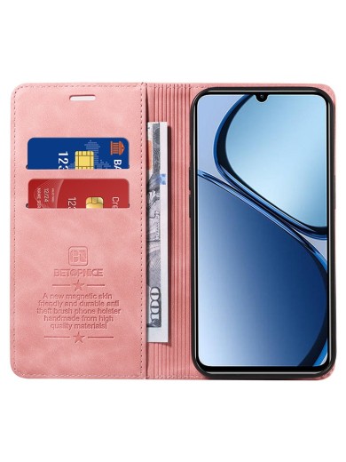 Калъф от еко кожа тип портмоне с RFID  блокираща технология за Realme Note 60 - розов