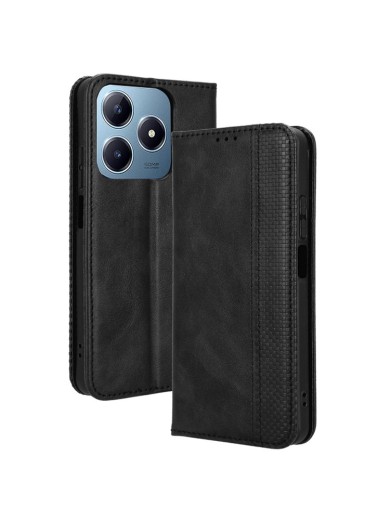 Калъф от еко кожа с ретро текстура тип портмоне за Realme Note 60x - черен Калъф от еко кожа с ретро текстура тип портмоне за Realme Note 60x - черен