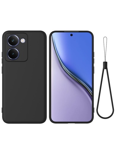 Предпазен устойчив на надраскване силиконов гръб с каишка за Realme P3 Ultra - черен