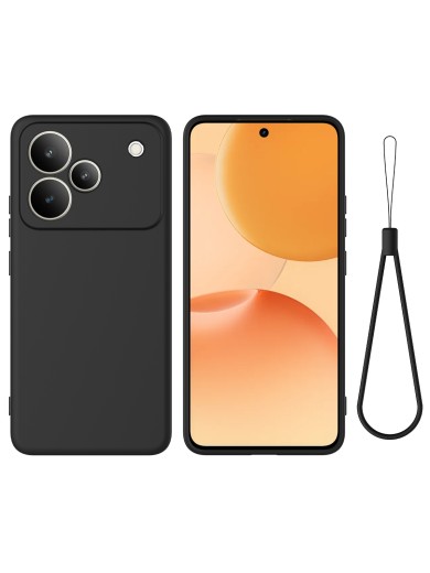 Предпазен устойчив на надраскване силиконов гръб с каишка за Realme P4 - черен Предпазен устойчив на надраскване силиконов гръб с каишка за Realme P4 - черен