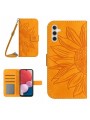 Калъф от еко кожа, тип портмоне с каишка и щампа на слънчоглед за Samsung Galaxy A04s  - жълт