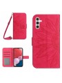 Калъф от еко кожа, тип портмоне с каишка и щампа на слънчоглед за Samsung Galaxy A04s  - розов