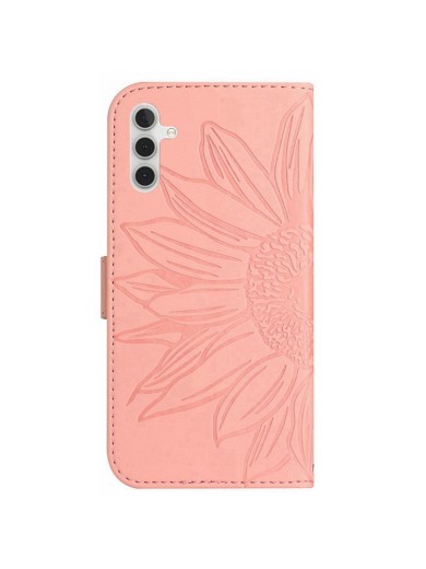 Калъф от еко кожа, тип портмоне с каишка и щампа на слънчоглед за Samsung Galaxy A04s - розов Калъф от еко кожа, тип портмоне с каишка и щампа на слънчоглед за Samsung Galaxy A04s - розов