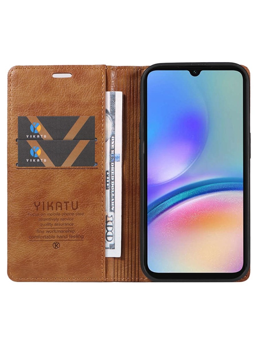 Калъф от еко кожа тип портмоне за Samsung Galaxy A05s - кафяв