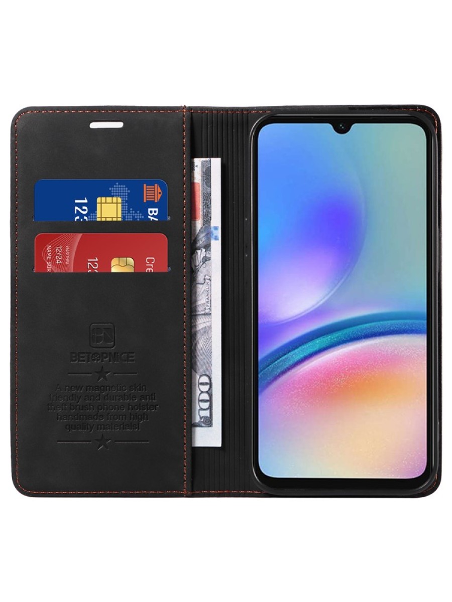 Калъф от еко кожа тип портмоне с RFID  блокираща технология за Samsung Galaxy A05s - черен