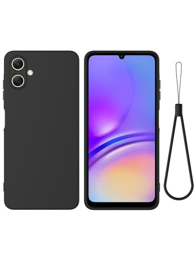 Предпазен устойчив на надраскване силиконов гръб с каишка за Samsung Galaxy A07 4G - черен