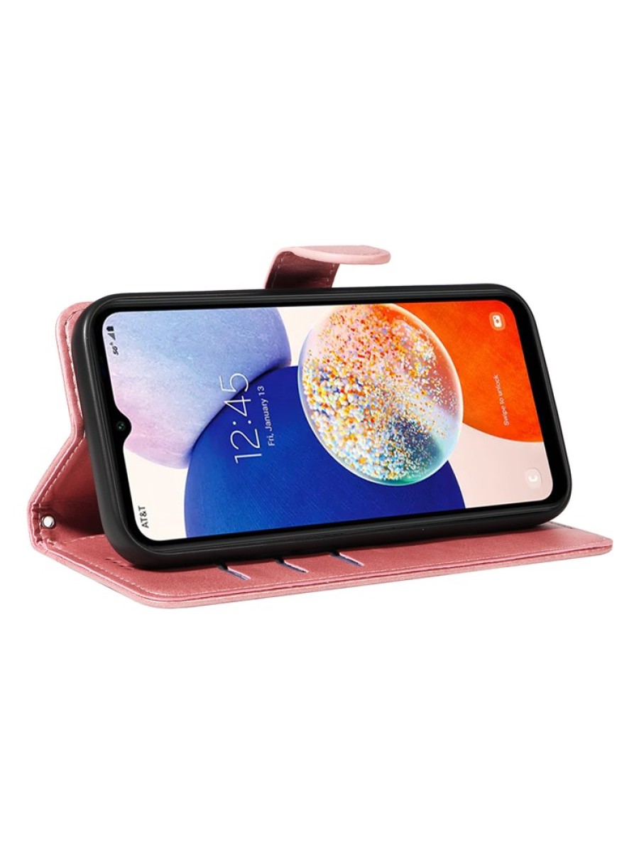 Калъф от еко кожа тип портмоне с отпечатани линии за Samsung Galaxy A15 5G - розов