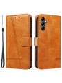 Калъф от еко кожа тип портмоне с отпечатани линии за Samsung Galaxy A15 - жълт