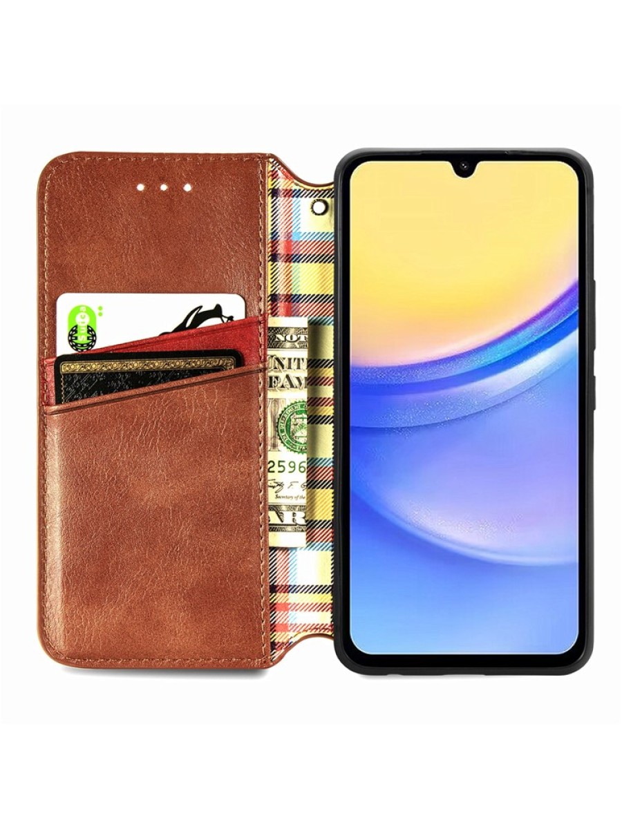 Калъф от еко кожа тип портмоне за Samsung Galaxy A15 - кафяв