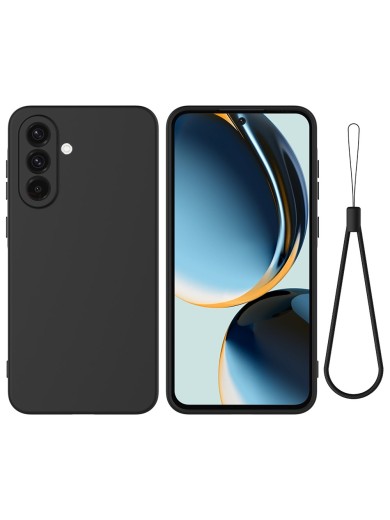Предпазен устойчив на надраскване силиконов гръб с каишка за Samsung Galaxy A17 - черен Предпазен устойчив на надраскване силиконов гръб с каишка за Samsung Galaxy A17 - черен