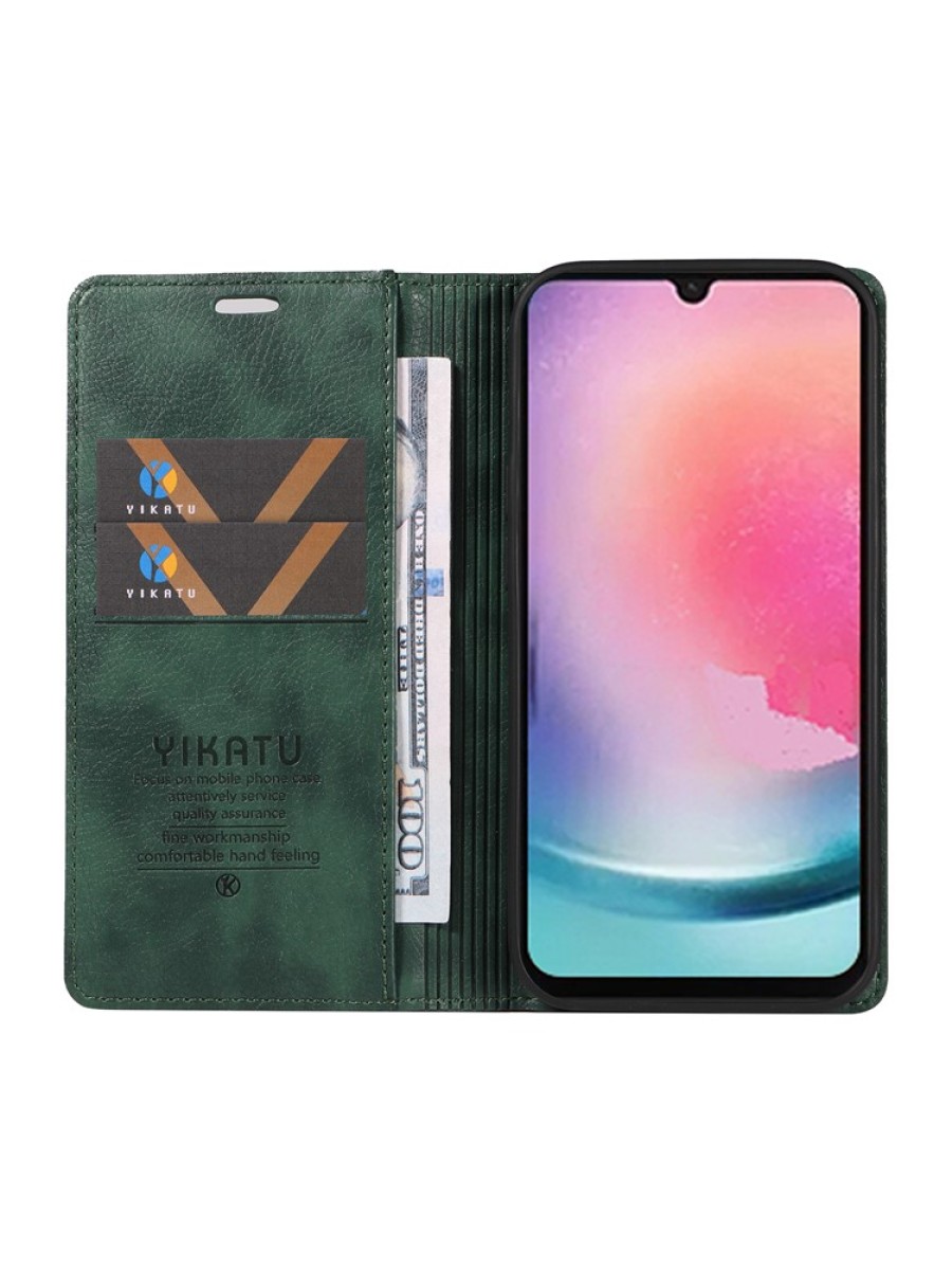 Калъф от еко кожа тип портмоне за Samsung Galaxy A25 - зелен