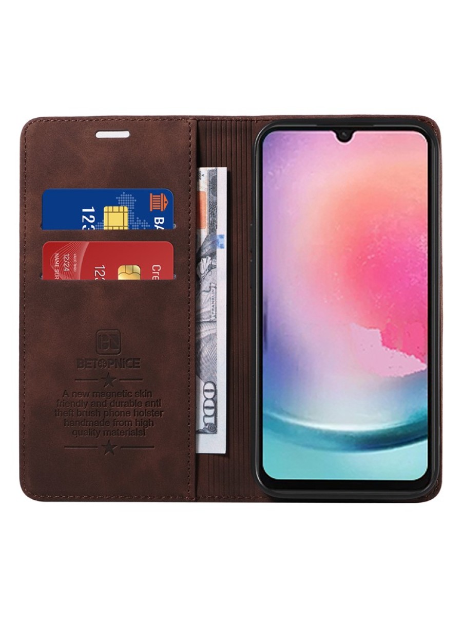 Калъф от еко кожа тип портмоне с RFID  блокираща технология за Samsung Galaxy A25 - кафяв