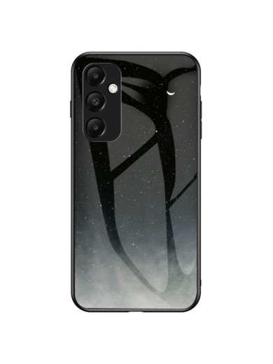 Предпазен гръб от закалено стъкло с шарки на звездно небе за Samsung Galaxy A35 - черен Предпазен гръб от закалено стъкло с шарки на звездно небе за Samsung Galaxy A35 - черен