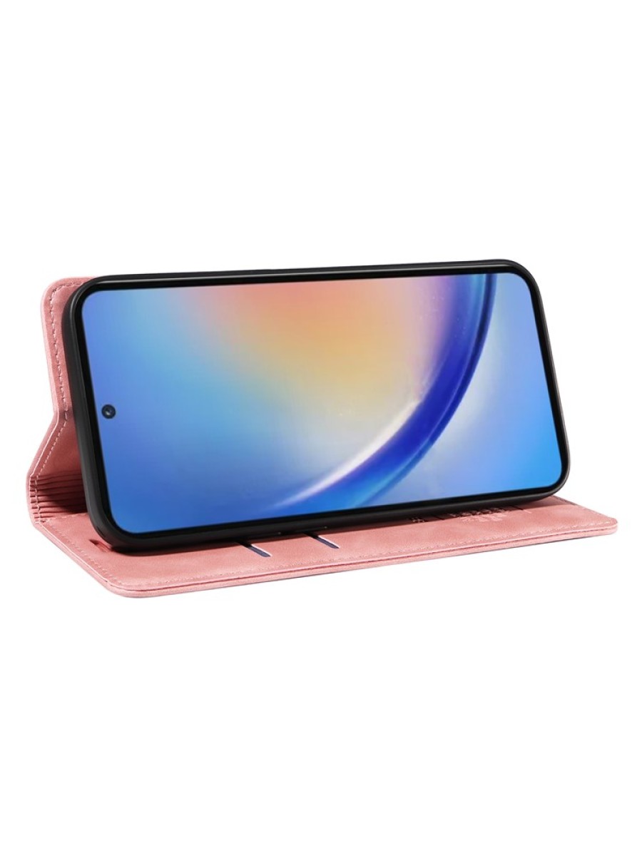 Калъф от еко кожа тип портмоне с RFID  блокираща технология за Samsung Galaxy A35 - розов