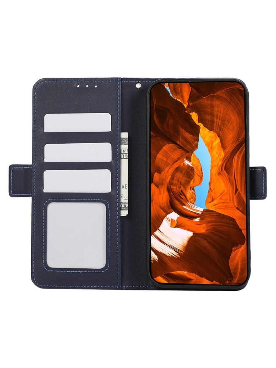 Калъф от еко кожа тип портмоне с RFID блокиране за Samsung Galaxy A36 - син
