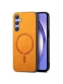 Предпазен гръб от еко кожа съвместим с MagSafe за Samsung Galaxy A54 - жълт