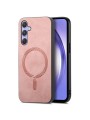 Предпазен гръб от еко кожа съвместим с MagSafe за Samsung Galaxy A54 - розов