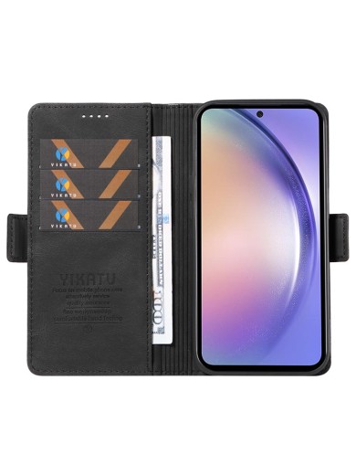 Калъф от еко кожа тип портмоне за Samsung Galaxy A54 - черен