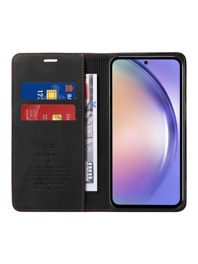 Калъф от еко кожа тип портмоне с RFID  блокираща технология за Samsung Galaxy A54 - черен