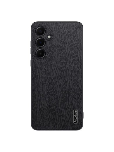 Удароустойчив гръб от еко кожа с дървесна текстура за Samsung Galaxy A55 - черен Удароустойчив гръб от еко кожа с дървесна текстура за Samsung Galaxy A55 - черен