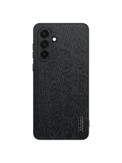 Удароустойчив калъф от еко кожа с дървесна текстура за Samsung Galaxy A56 - черен Удароустойчив калъф от еко кожа с дървесна текстура за Samsung Galaxy A56 - черен