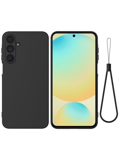 Предпазен удароустойчив силиконов гръб с каишка за Samsung Galaxy A56 - черен Предпазен удароустойчив силиконов гръб с каишка за Samsung Galaxy A56 - черен