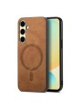 Предпазен гръб от еко кожа съвместим с MagSafe за Samsung Galaxy A56 - кафяв