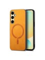 Предпазен гръб от еко кожа съвместим с MagSafe за Samsung Galaxy A56 - жълт
