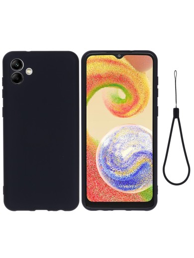 Предпазен устойчив на надраскване силиконов гръб с каишка за Samsung Galaxy F04 - черен