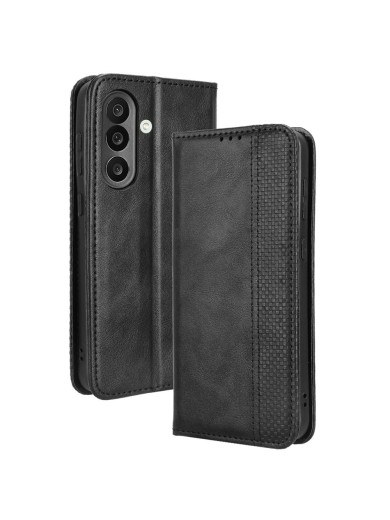 Калъф от еко кожа с ретро текстура тип портмоне за Samsung Galaxy F56 - черен Калъф от еко кожа с ретро текстура тип портмоне за Samsung Galaxy F56 - черен