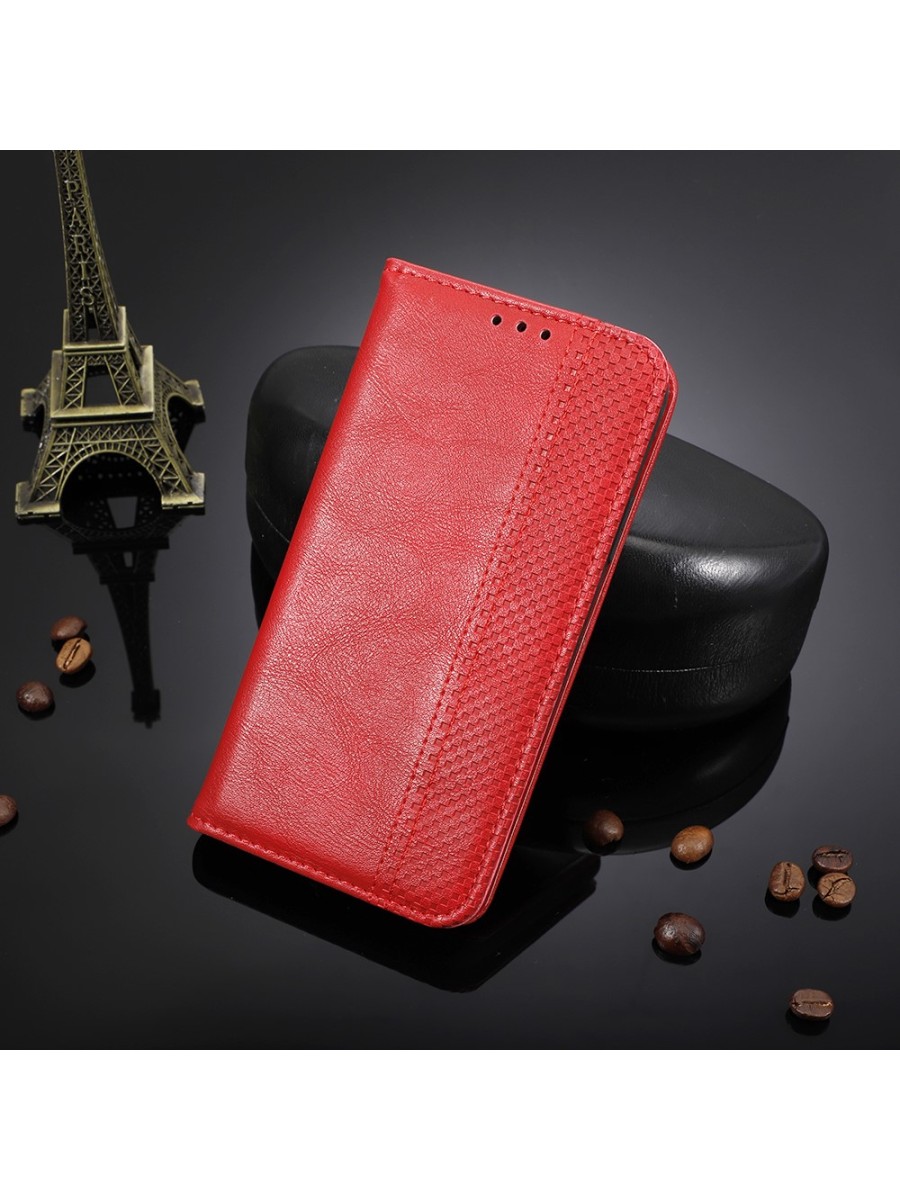 Калъф от еко кожа с ретро текстура тип портмоне за Samsung Galaxy M04 - червен