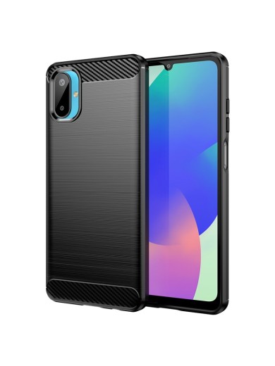 Мек удароустойчив гръб с текстура на карбонови влакна за Samsung Galaxy M06 - черен