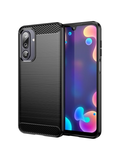Мек удароустойчив гръб с текстура на карбонови влакна за Samsung Galaxy M16 - черен