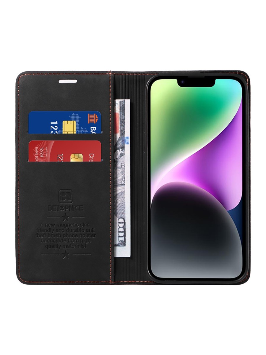 Калъф от еко кожа тип портмоне с RFID  блокираща технология за Samsung Galaxy M16 - черен