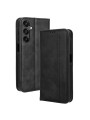Калъф от еко кожа с ретро текстура тип портмоне за Samsung Galaxy M55 - черен