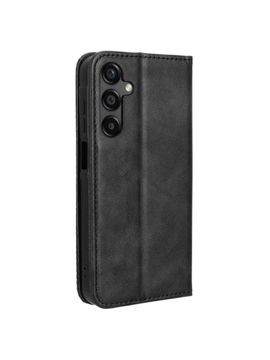 Калъф от еко кожа с ретро текстура тип портмоне за Samsung Galaxy M55 - черен
