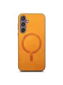 Предпазен гръб от еко кожа съвместим с MagSafe за Samsung Galaxy S23 FE - жълт