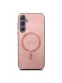 Предпазен гръб от еко кожа съвместим с MagSafe за Samsung Galaxy S23 FE - розов